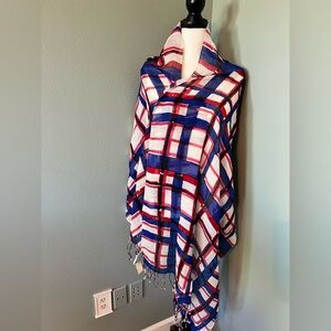 New Talbots Cotton Linen Women’s White Blue Red Scarf Wrap Shawl